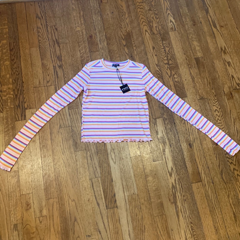 NWT Poof New York Rainbow Striped Long Sleeve Top